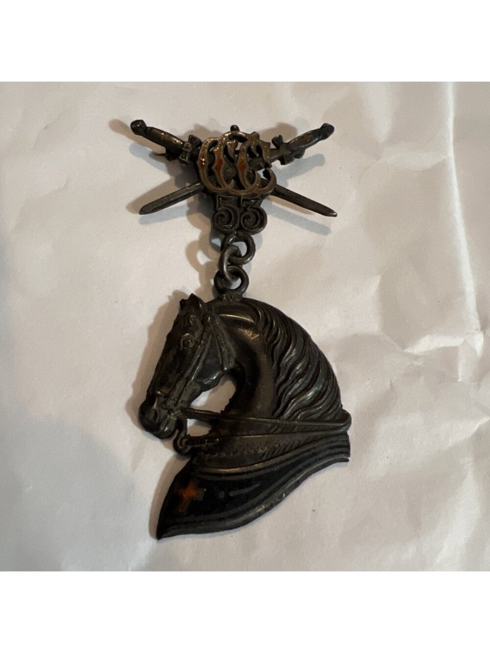 Antique Fraternal Masonic Knights Templar Badge Pin Horse Head Crossed Swords 53